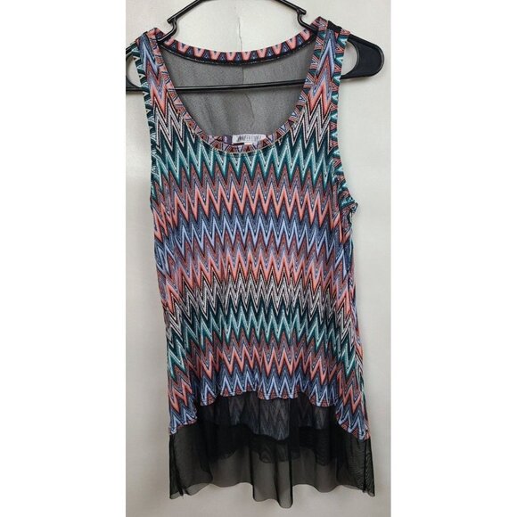 JENNIFER Lopez Womens Tank Top Size Medium Multicolor Chevron Mesh Hem High Low - Picture 1 of 8